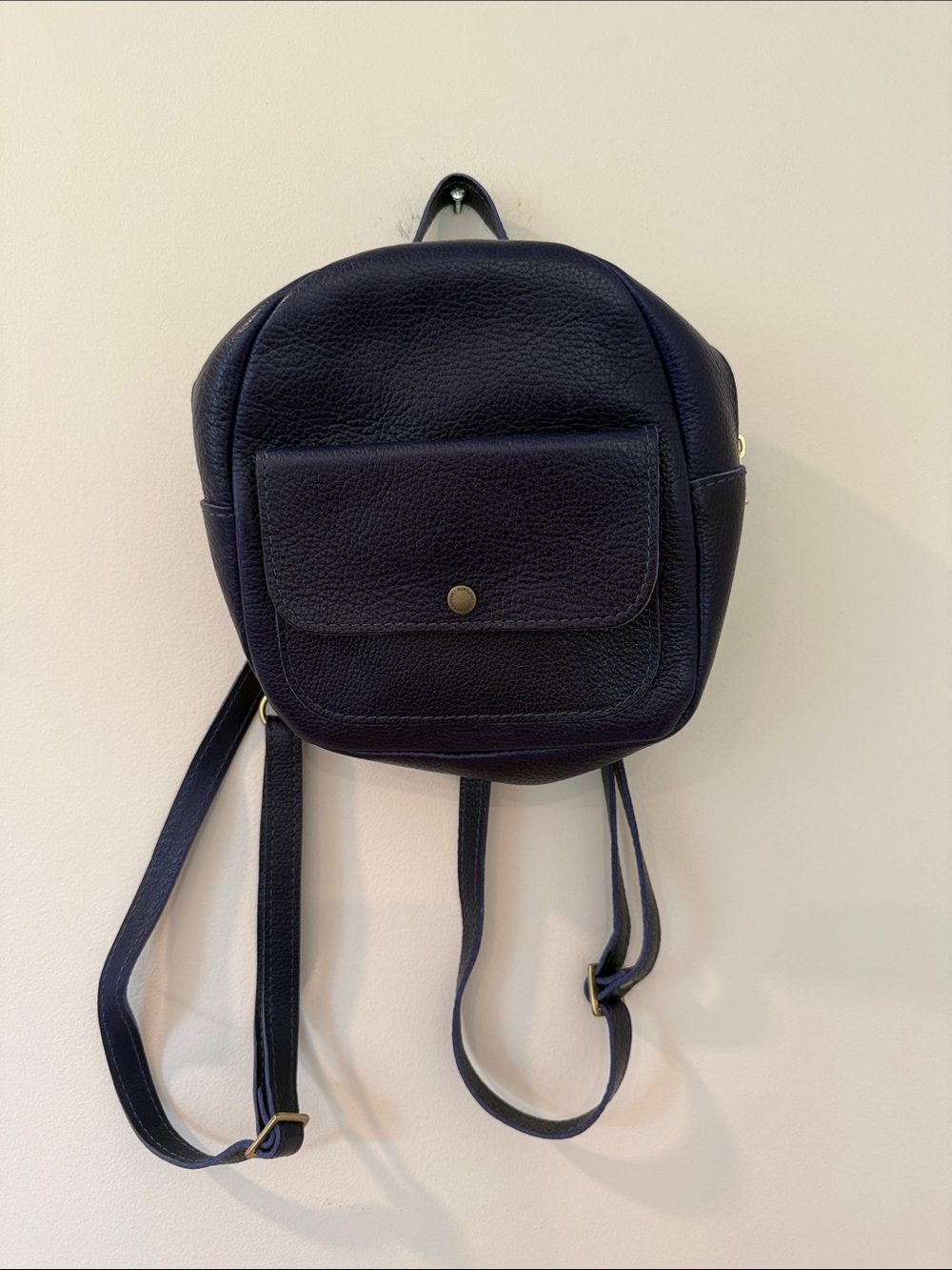 Pebbled Navy Mini Backpack with Front Pocket